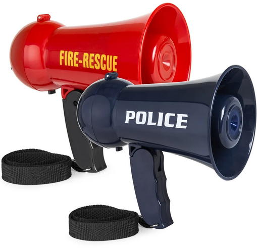 Set of 2 Kids Fire Police Megaphone Toy Set