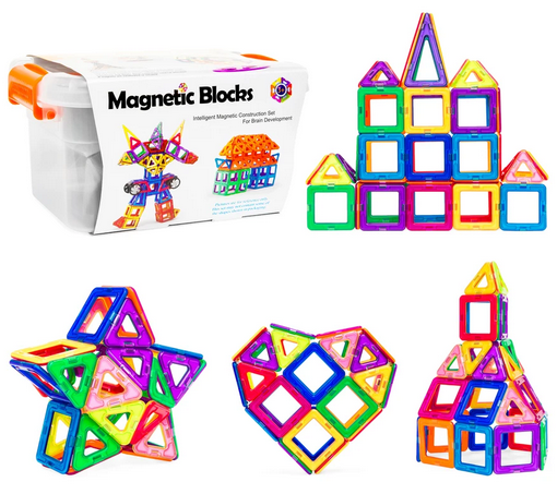 64-Piece Kids Magnetic Building Block Tiles Set w/ Carrying Box