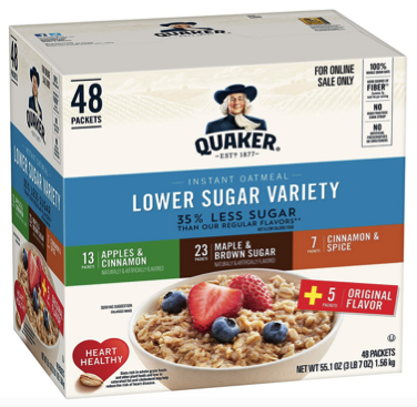Quaker Instant Oatmeal, Lower Sugar, 4 Flavor Variety Pack