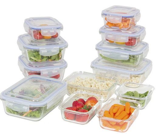 24-Piece BPA-Free Glass Food Container Set w/ 5 Sizes