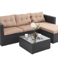 Phi Villa 3-Piece Rattan Outdoor Sectional Sofa Set