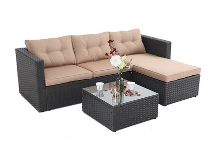 Phi Villa 3-Piece Rattan Outdoor Sectional Sofa Set