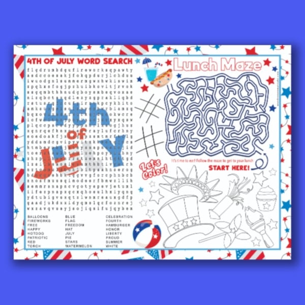 free 4th of july placemat for kids