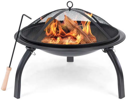22in Folding Steel Fire Pit Bowl w/ Mesh Cover