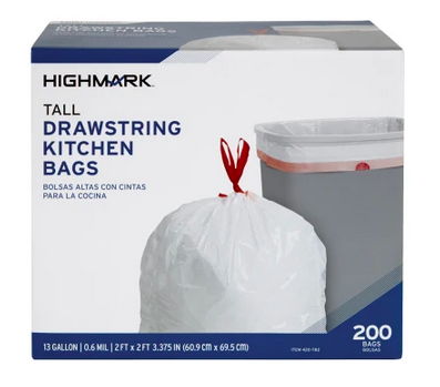 Highmark™ Tall 0.6 mil Drawstring Kitchen Trash Bags