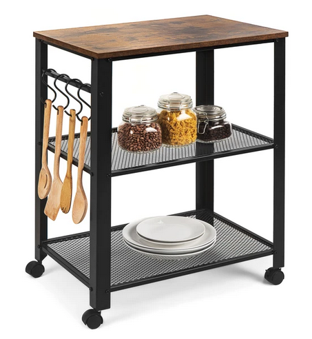 3-Tier Microwave Cart Rolling Utility Serving Cart w/ 2 Shelves