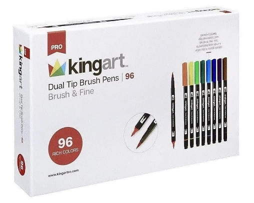 Kingart Dual Tip Brush Pen Art Markers, Set of 48 Unique Colors