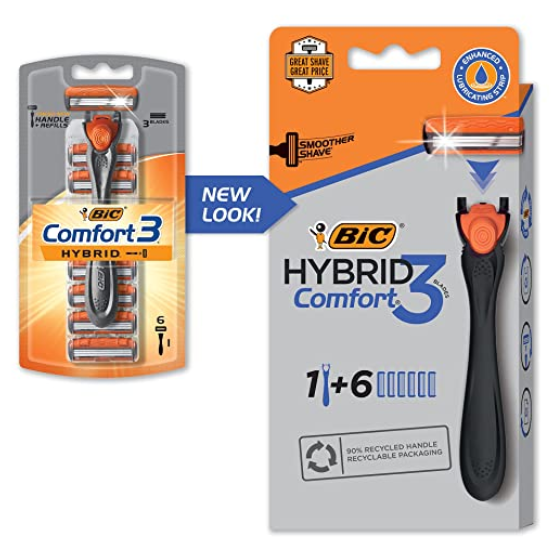 BIC Comfort 3 Hybrid Men's Disposable Razor + 6 Cartridges