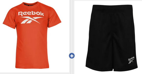 Reebok Boy's Short Sleeve Vector Logo Tee + Reebok Boy's Basketball Mesh Shorts 