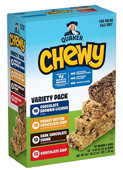 Quaker Chewy Granola Bars Chocolate Lovers 58ct Variety Pack 