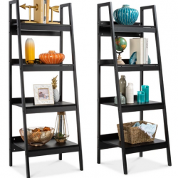 Set of 2 Wooden 4-Shelf Open Ladder Bookcase Displays