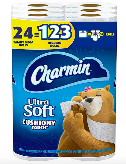 Charmin Ultra Soft Cushiony Touch Toilet Paper, 24 Family Mega Rolls 