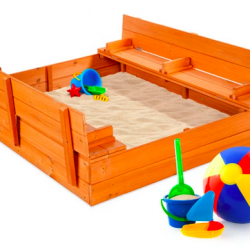 Kids Cedar Sandbox with Sand Screen and 2 Benches