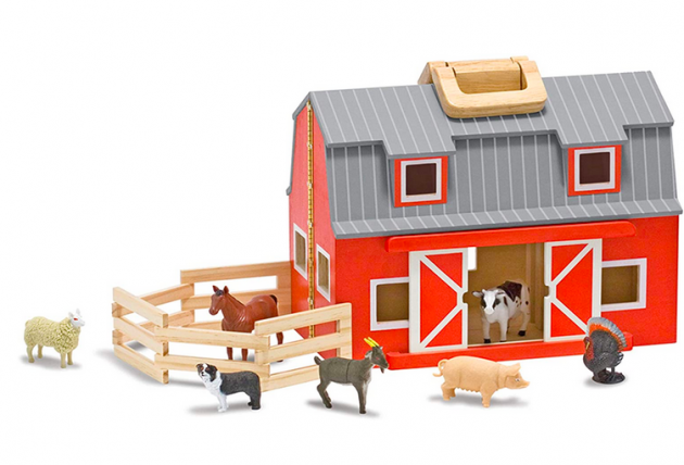 Melissa & Doug Fold and Go Wooden Barn With 7 Animal Play Figures 