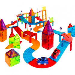 212-Piece Kids Magnetic Tile Car Racetrack STEM Building Toy Set