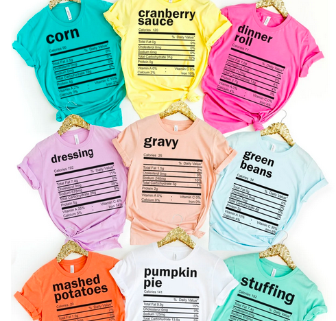 Thanksgiving Nutritional Facts Tees