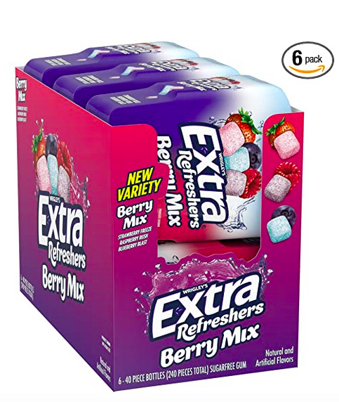 Extra Refreshers Berry Mix Gum, 3.21-Ounce 40-Piece Bottle (Pack of 6) 