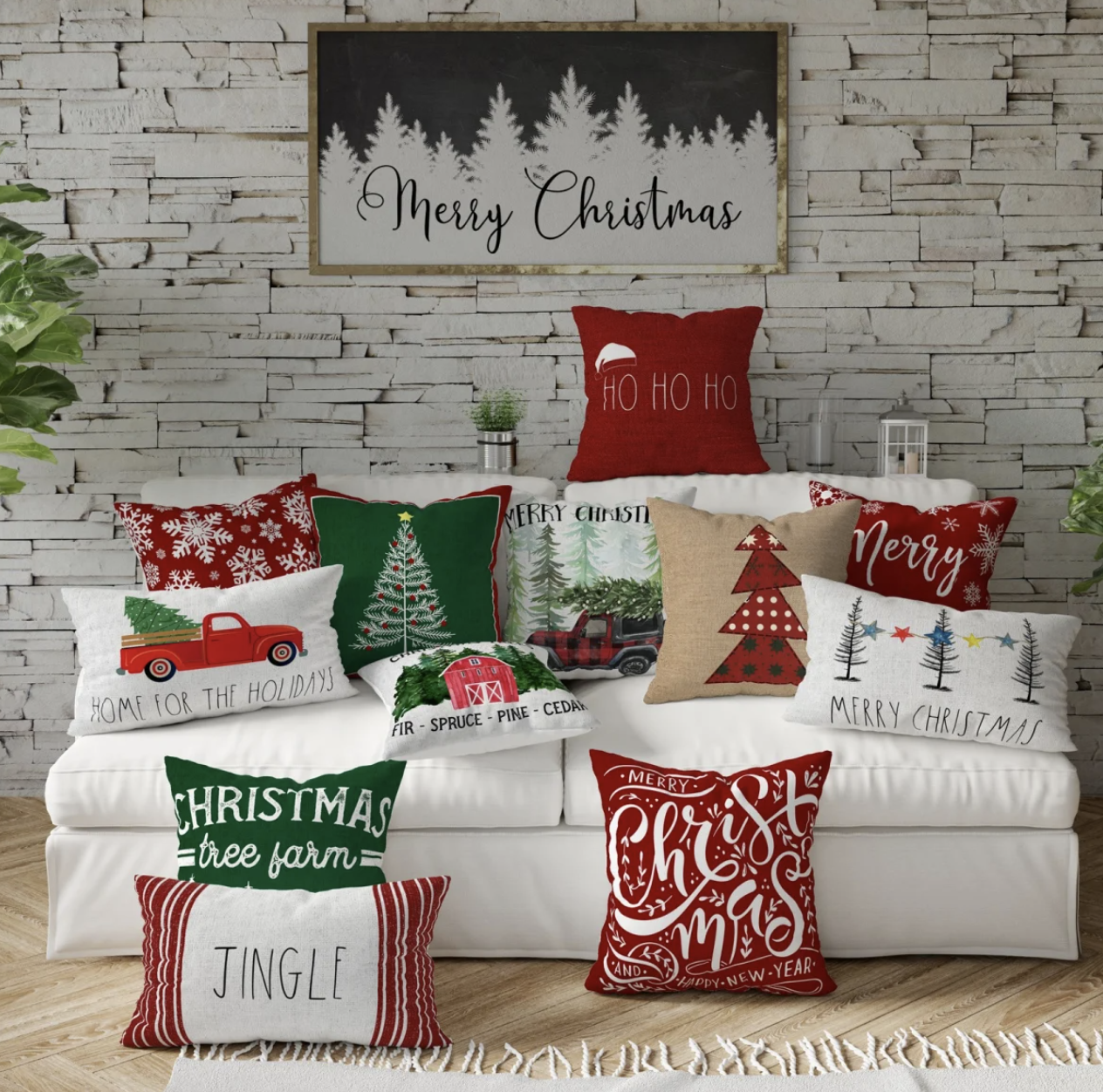 Elegant Merry Christmas Throw Pillow Cover + Pillow Insert