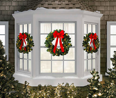 Set of 3 Classic Faux Pre-Lit LED Christmas Wreaths