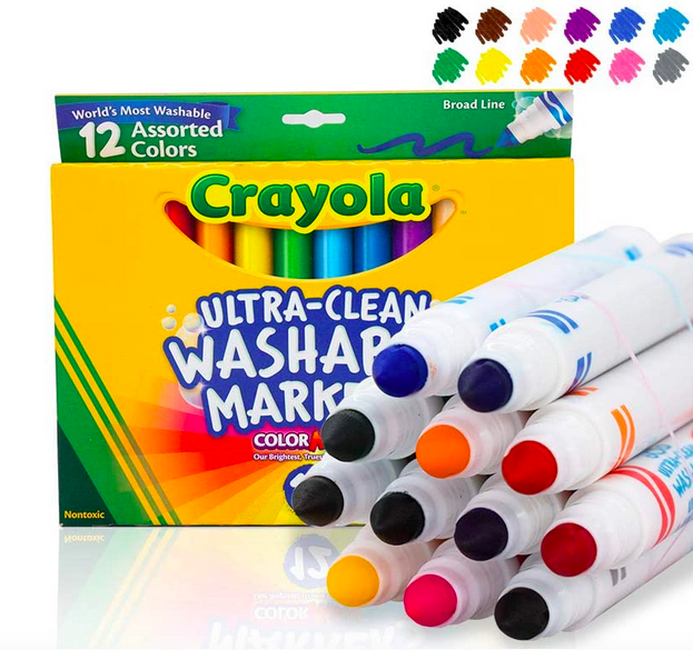 Crayola Ultra Clean Washable Markers, Broad Line, 12 Count 