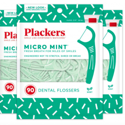 Plackers Micro Mint Dental Floss Picks, 90 Count, Pack of 3