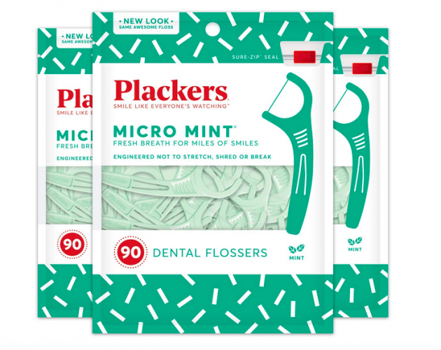 Plackers Micro Mint Dental Floss Picks, 90 Count, Pack of 3