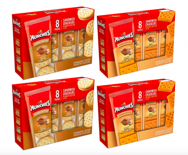 Munchies Sandwich Crackers, Peanut Butter Variety Pack, 1.42oz Sleeves (32 Pack)