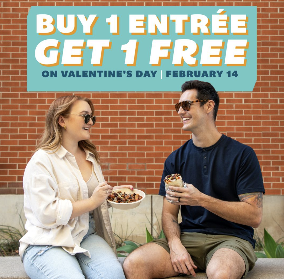 Qdoba Buy One, Get One Free Entrees on Valentine's Day! Money Saving