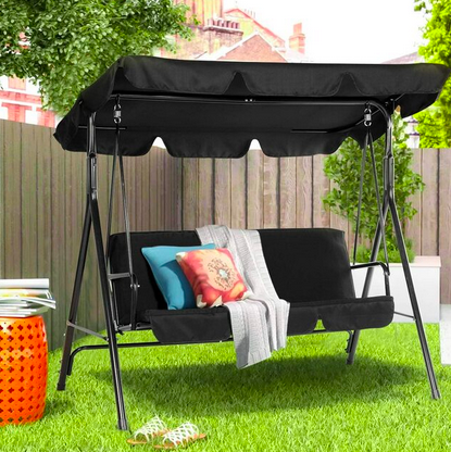 Outdoor 3-Seat Adjustable Canopy Swing Loveseat