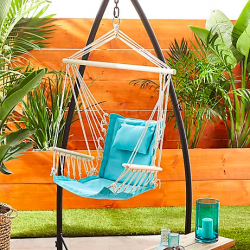 Hanging Hammock Chair with Wooden Armrests