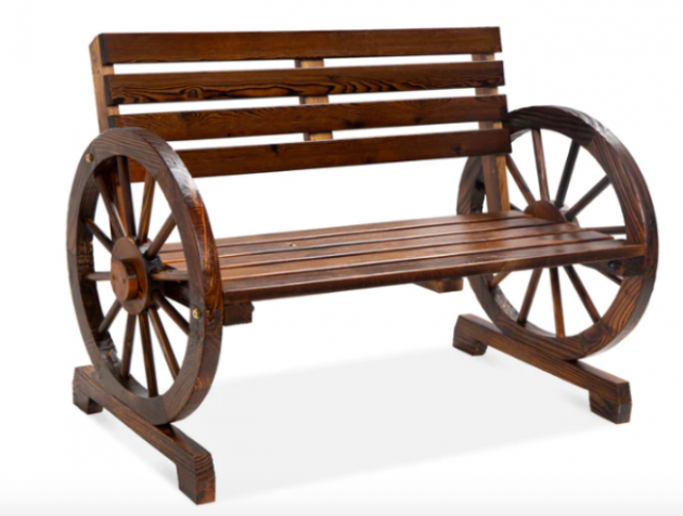 Rustic Wooden Wagon Wheel Bench