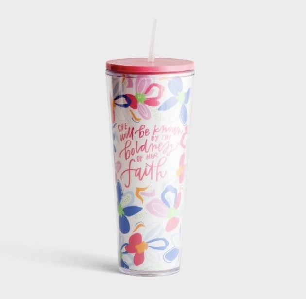 Mary Square - Happy Bold Faith - Straw Tumbler