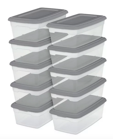 Sterilite Set of (10) 6 Qt. Clear Plastic Storage Boxes