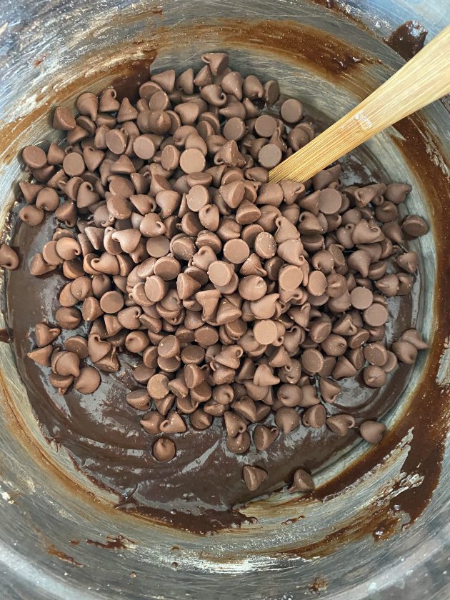 brownie batter with chocolate chips