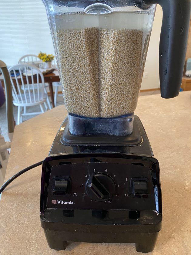 quinoa and water in blender