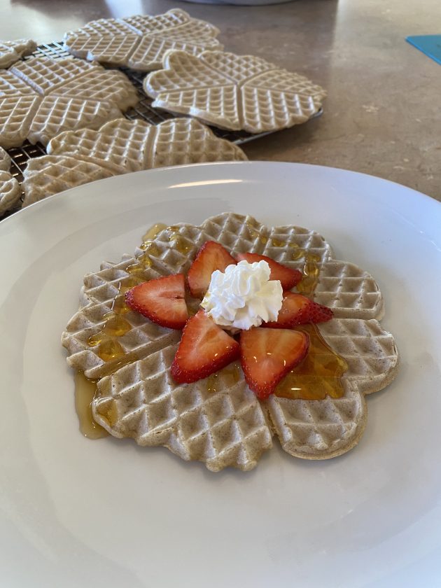 1-ingredient soaked quinoa waffles with strawberries on top