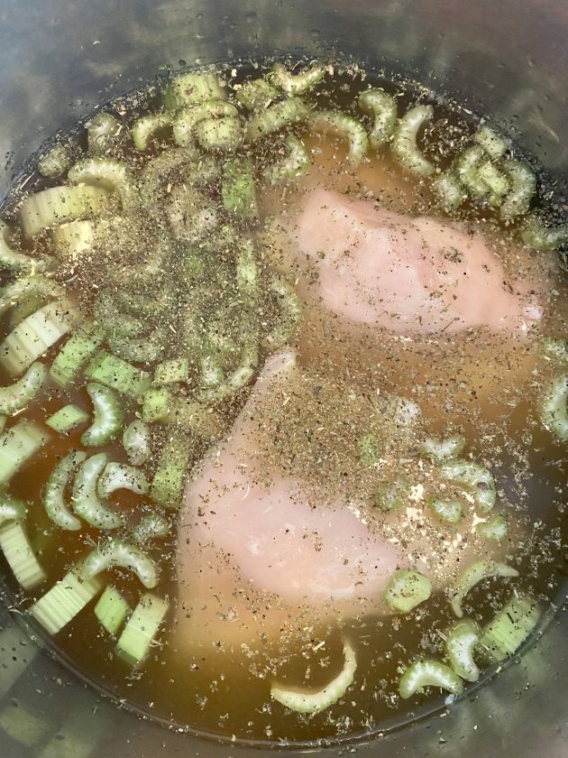 add broth and spices to the soup