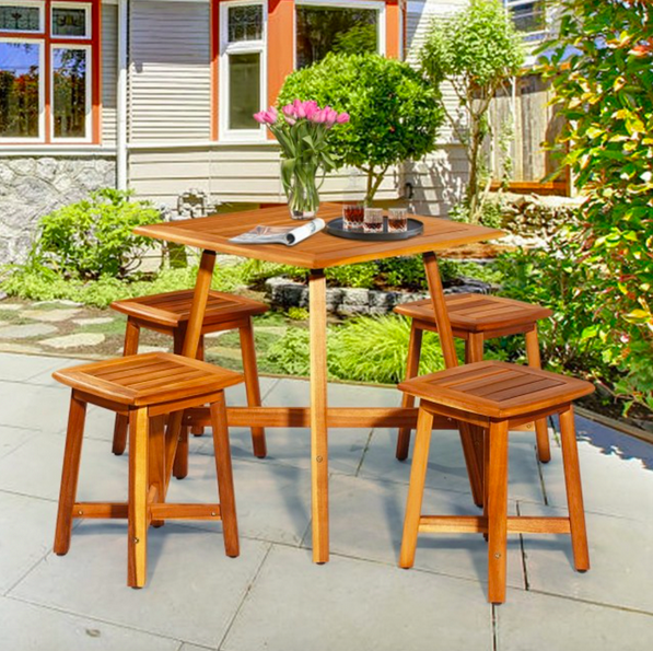 5-Piece Patio Dining Set with Solid Acacia Wood Construction