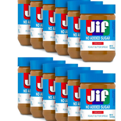 Jif No Added Sugar Creamy Peanut Butter Spread, 15.5 Ounces (Pack of 12)