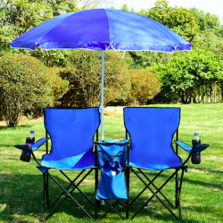 Folding Double Picnic Chair with Umbrella & Cooler Table
