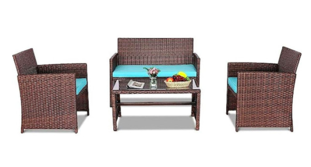 4-Piece Outdoor Wicker Patio Furniture Set with Cushions