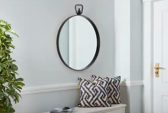 Medium Round Black Classic Accent Mirror with Handle