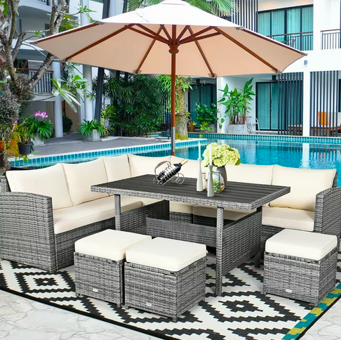 Costway 7 PCS Patio Rattan Dining Set Sectional Sofa Couch Ottoman Garden