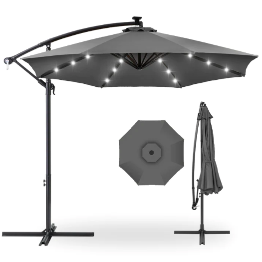 Solar LED Offset Hanging Patio 10-Foot Umbrella