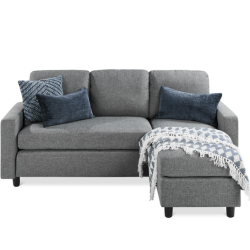 Linen Sectional Sofa Couch with Reversible Chaise Lounge