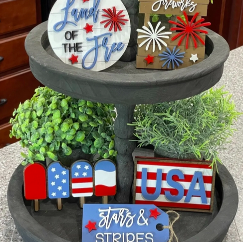 Fourth Of July Tiered Tray Decor | 5 Piece Set