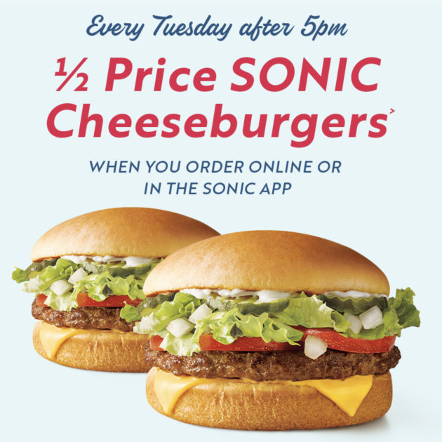 Sonic Deals: half price cheeseburgers
