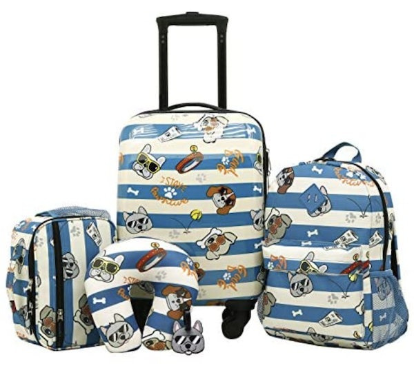 Travelers Club 5-Piece Kids Luggage Set Cool Dog