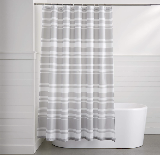 Amazon Basics Fabric Shower Curtain with Grommets and Hooks