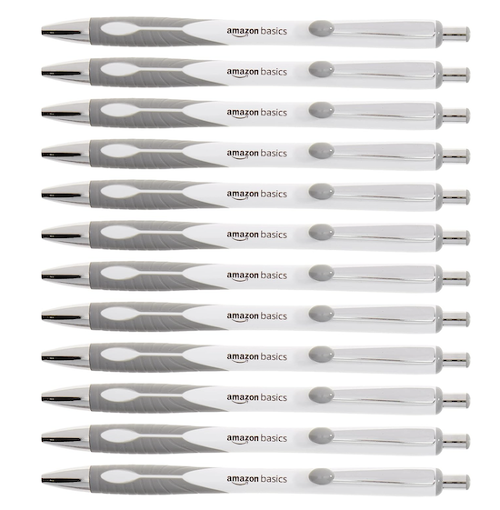 Amazon Basics Retractable Ballpoint Pens White Barrel Medium Point 1.0mm 12 Pack